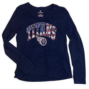 Tennessee Titans Women’s L Long Sleeve V-Neck Shirt USA Flag Logo Fanatics NFL